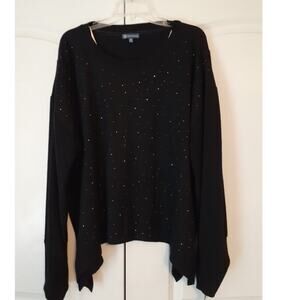 Democracy Black Soft Sequin Sharkbite Hem Pullover Sweater 3X NEW Cozy